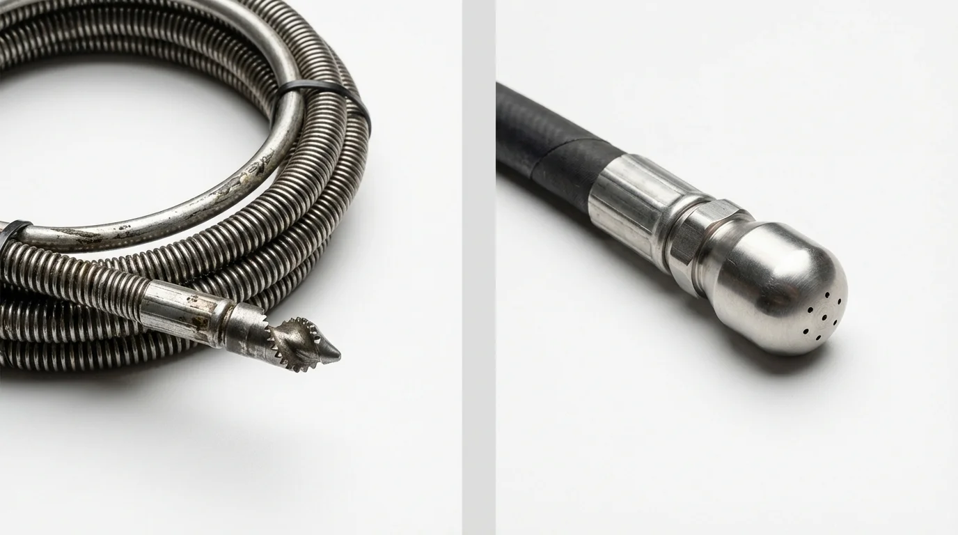 Drain snake cable and hydro jetting nozzle used for drain cleaning in Warsaw, VA