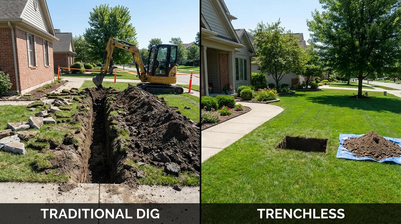 Trenchless sewer repair with minimal yard damage versus traditional excavation in Warsaw, VA